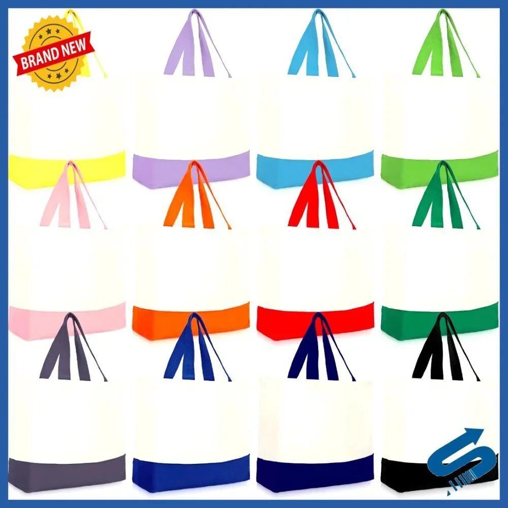 Canvas Tote Bags Bulk Pack Reusable Grocery Shopping Eco Friendly Large Capacity